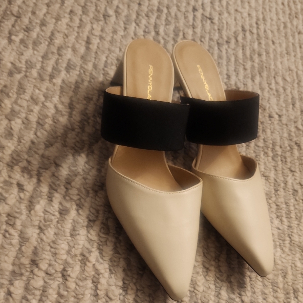 PennyBlack Black and Cream Pointed Mules Size 36